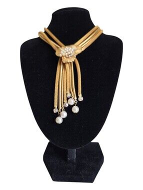 vintage unsigned alice caviness multi-strand gold mesh statement necklace